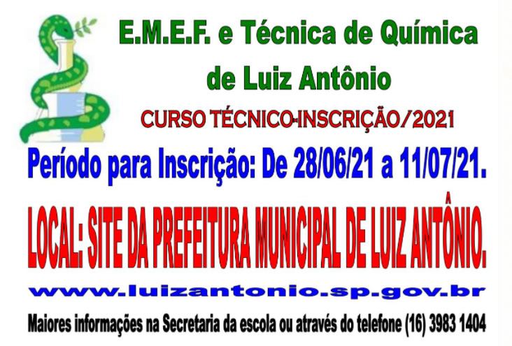 Inscrições para o Curso Técnico de Química