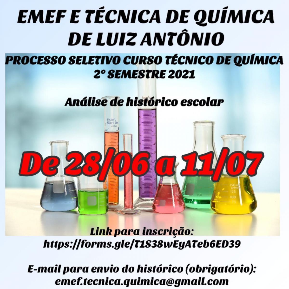 Inscrições do Curso Técnico de Química
