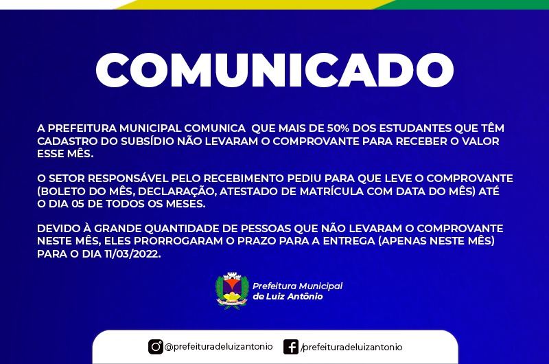 COMUNICADO SUBSÍDIO 2022