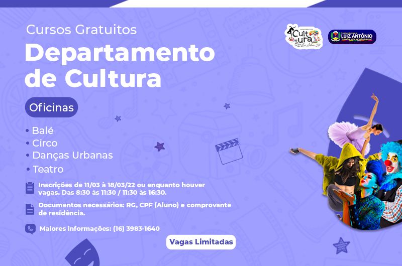Inscrições para os cursos de Circo, Danças Urbanas, Teatro e Balé