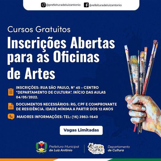 INSCRIÇÕES ABERTAS PARA AS OFICINAS DE ARTES