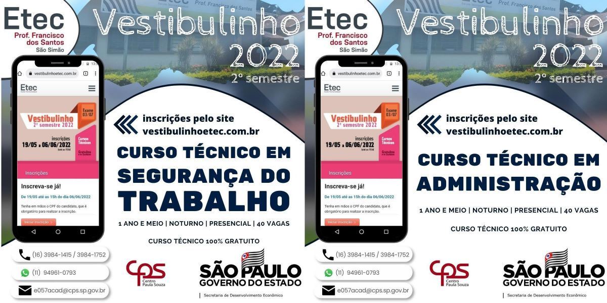 Inscrições Abertas CURSOS TÉCNICOS GRATUITOS!