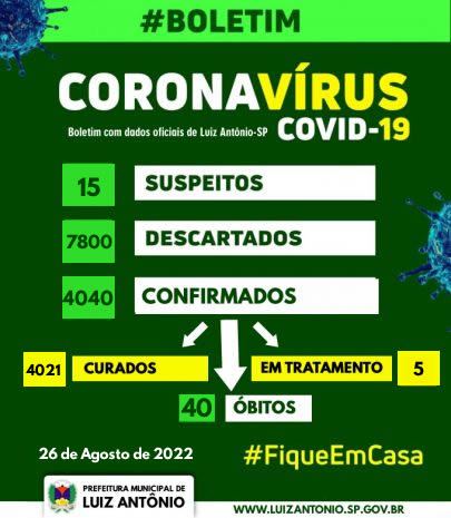 BOLETIM COVID 26/08/2022