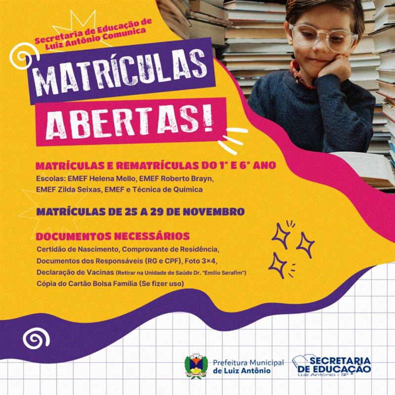 Matrículas e Rematrículas do 1º e 6º Ano