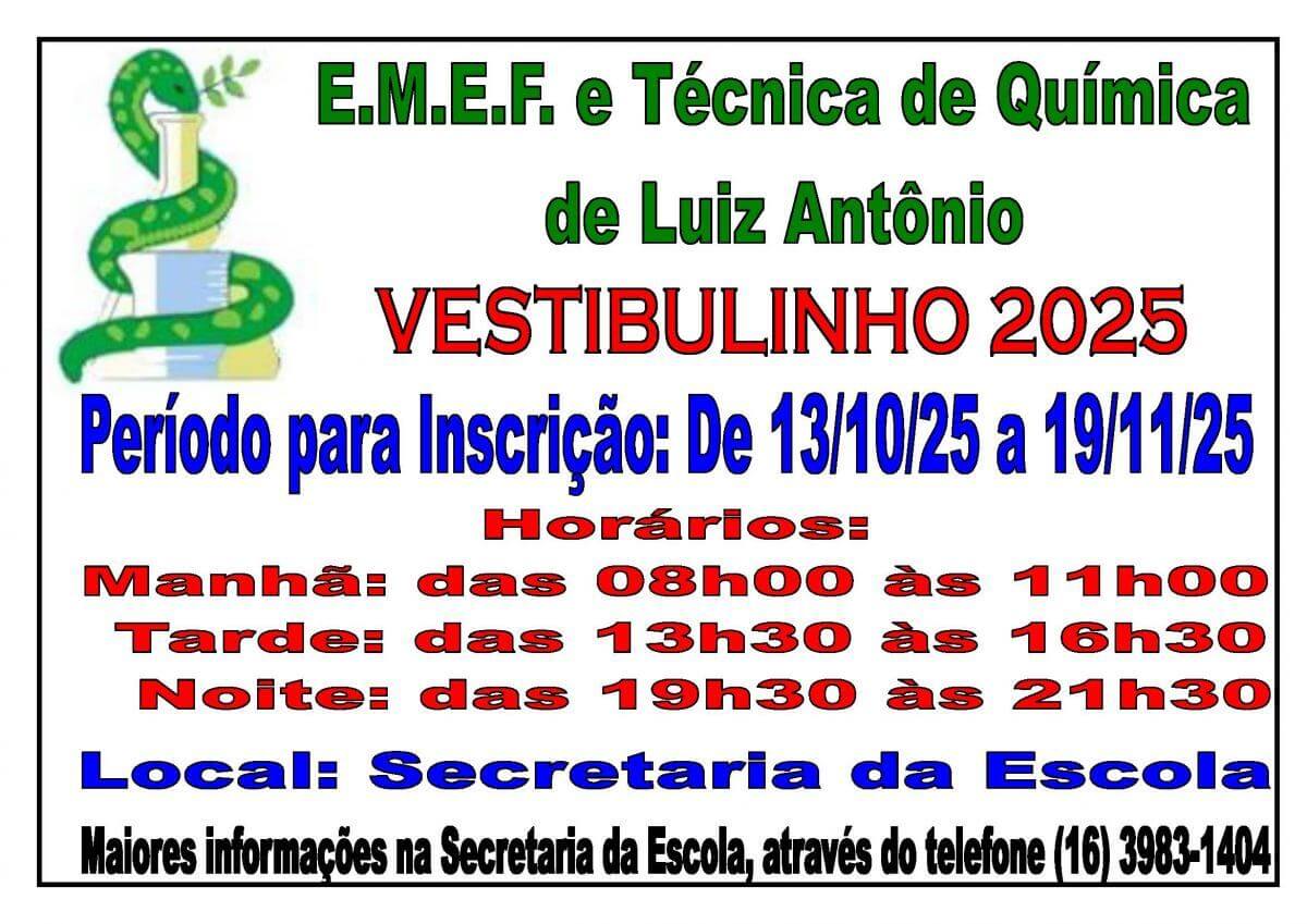 Vestibulinho 2025 – E.M.E.F. e Técnica de Química de Luiz Antônio